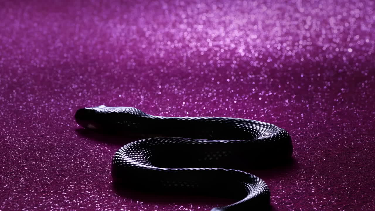 Serpente nero su sfondo glitterato viola