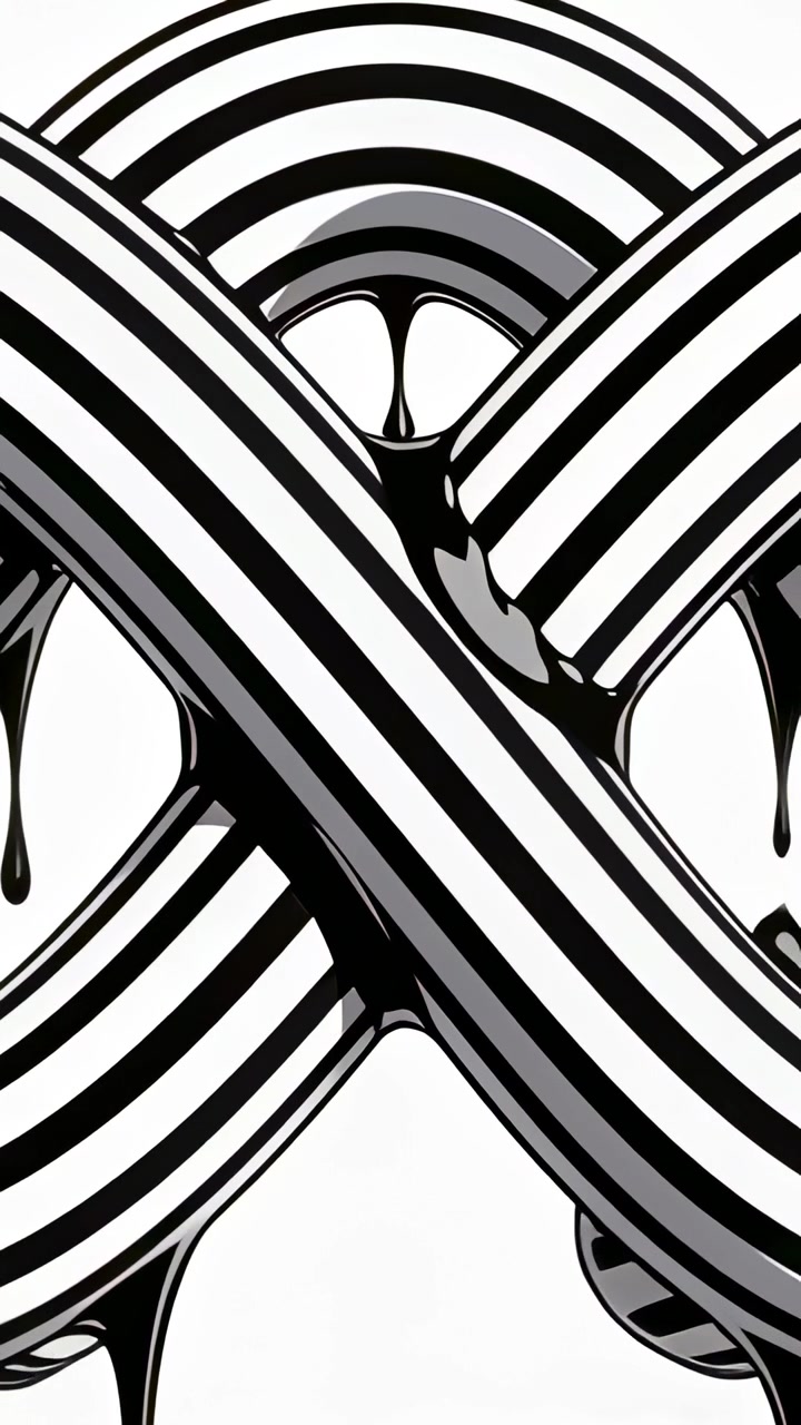 Vertical video: Seeping black liquid making striped tubes bead as drips and pools on white backdrop