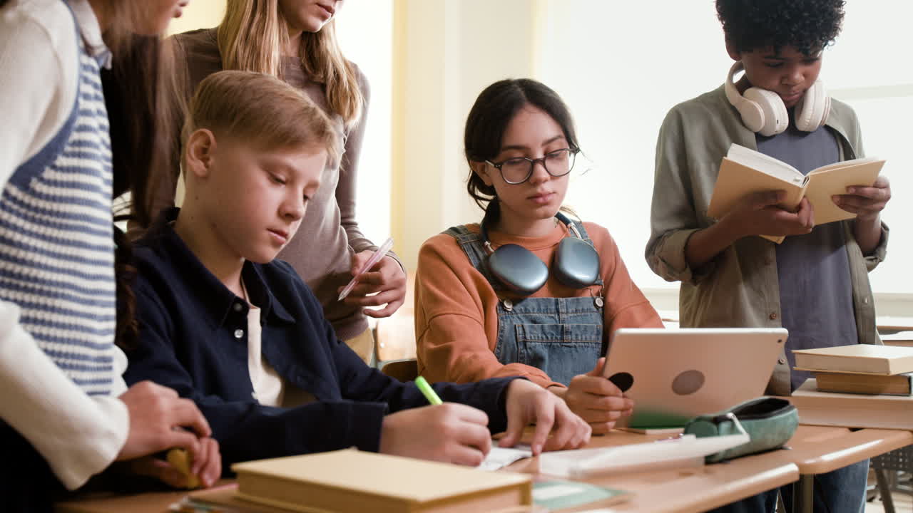 Students and teachers in a classroom