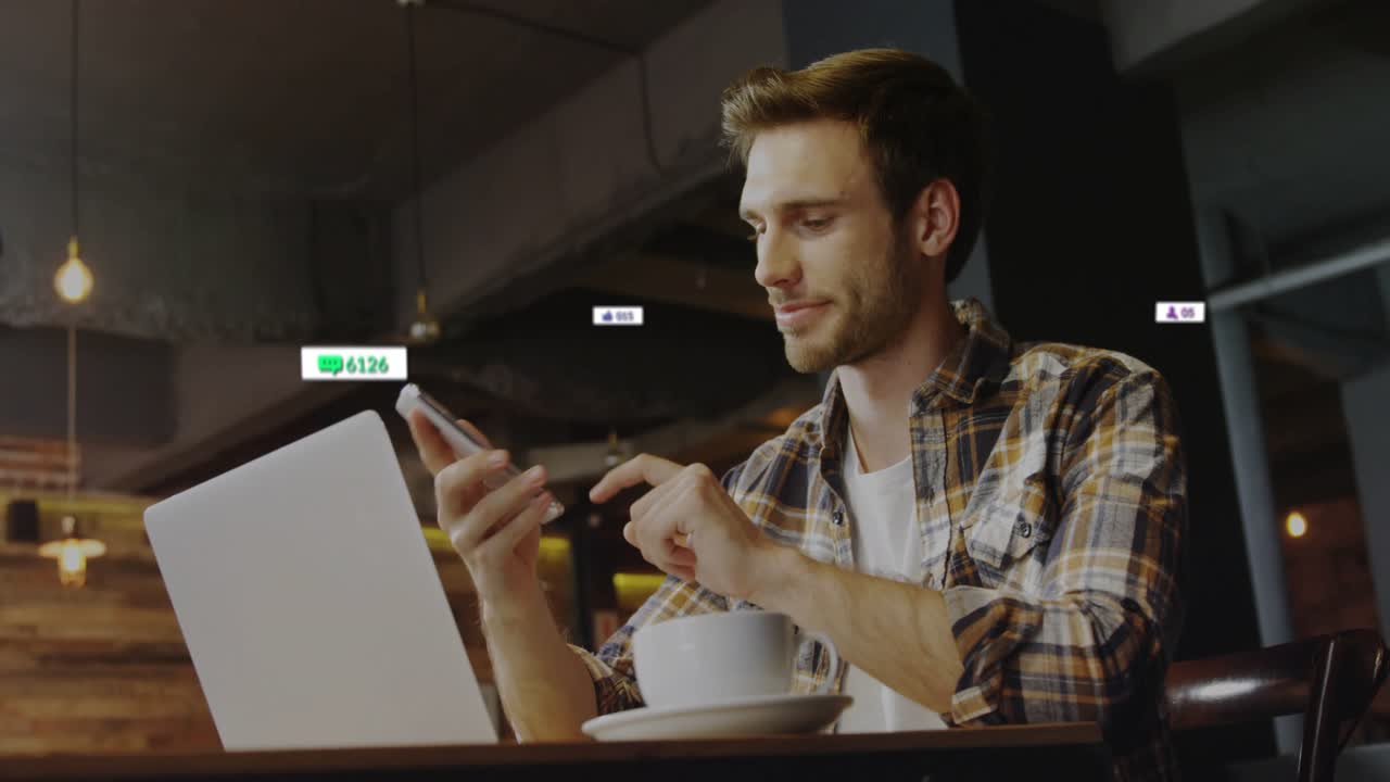 Content creator answering phone call generating social metrics then typing to respond