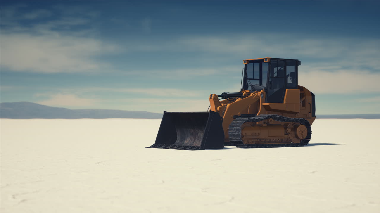 máquina de nivelación de carreteras en el camino del desierto de sal