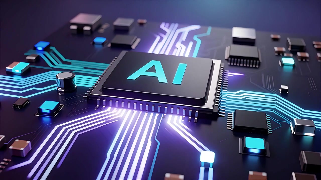 Futuristic AI Chip Motherboard Technology Background 4K