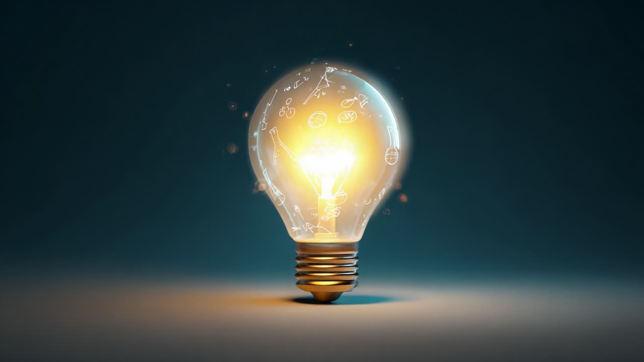 Illuminating Ideas: A Glowing Light Bulb Encased in Creative Designs, Symbolizing Innovation, Science, and Inspiration with Sparkling Elements of Imagination and Discovery