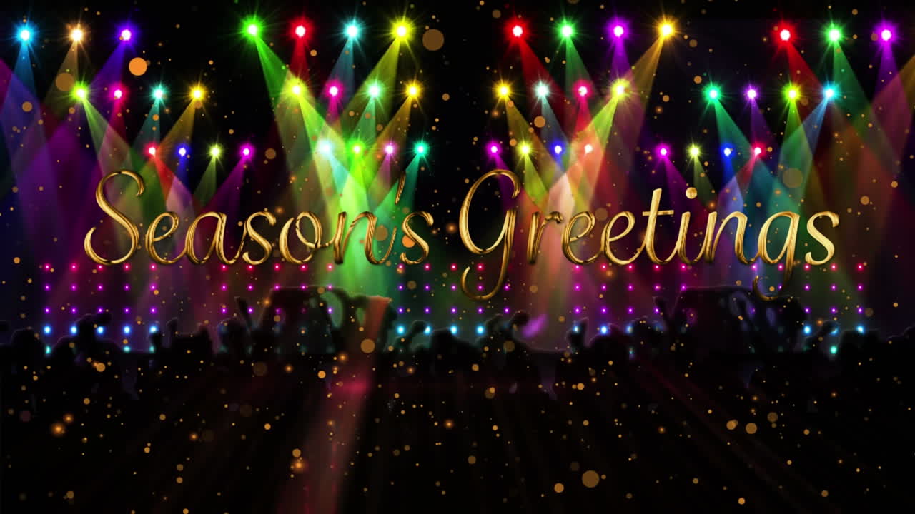 계절의 애니메이션 축하 문자 파티에 있는 사람들 위에