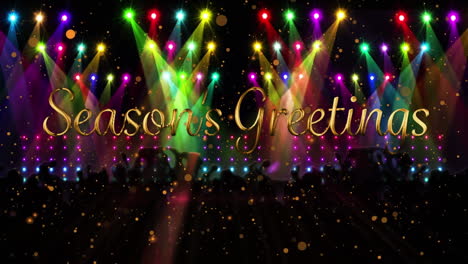 animation of seasons greetings text over people at party