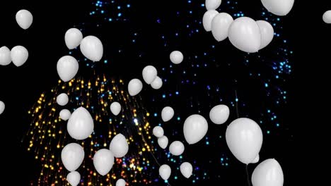 animation of white balloons with confetti on black background