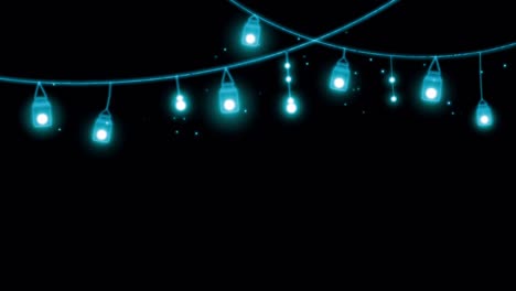 marco de guirnaldas de luz azul de animación sobre un fondo negro.