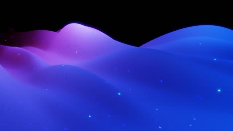 abstract 3d surface with beautiful waves, luminous sparkles and bright color gradient blue purple. waves run on matte surface with glow glitter. 4k looped animation