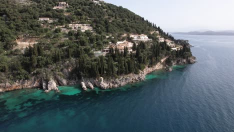 panning shot, sideways from right to left of a cliffed coastal line in greece