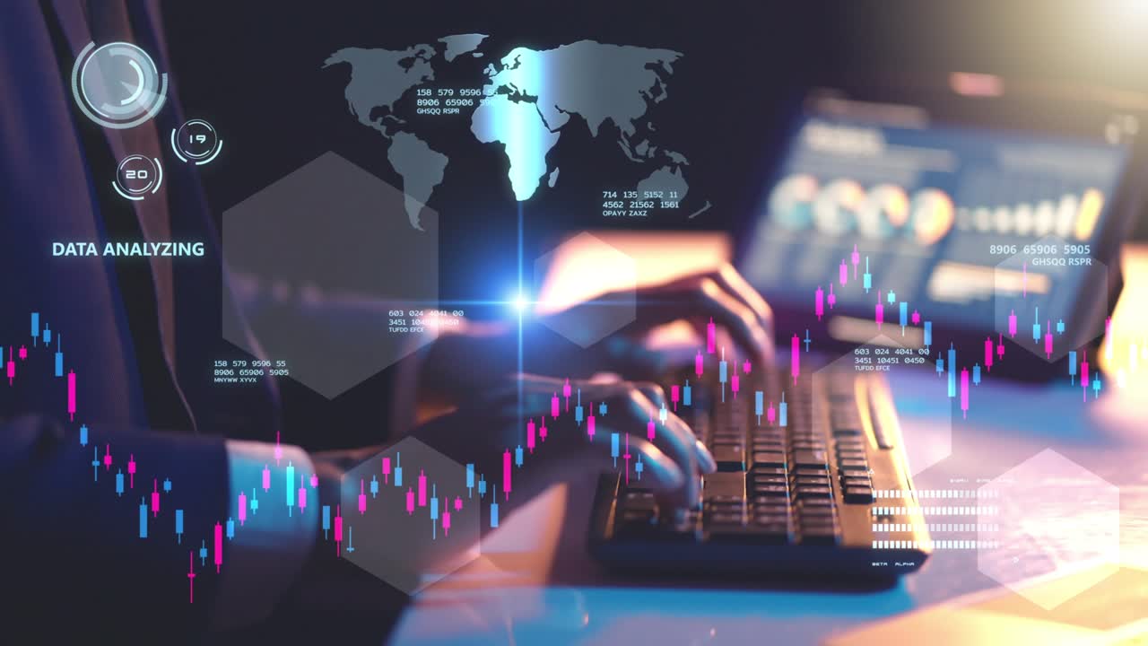 Finance business investment strategy competition, GDP investment security data analytic artificial intelligence technology futuristic graph chart stock exchange data finance symbol screen