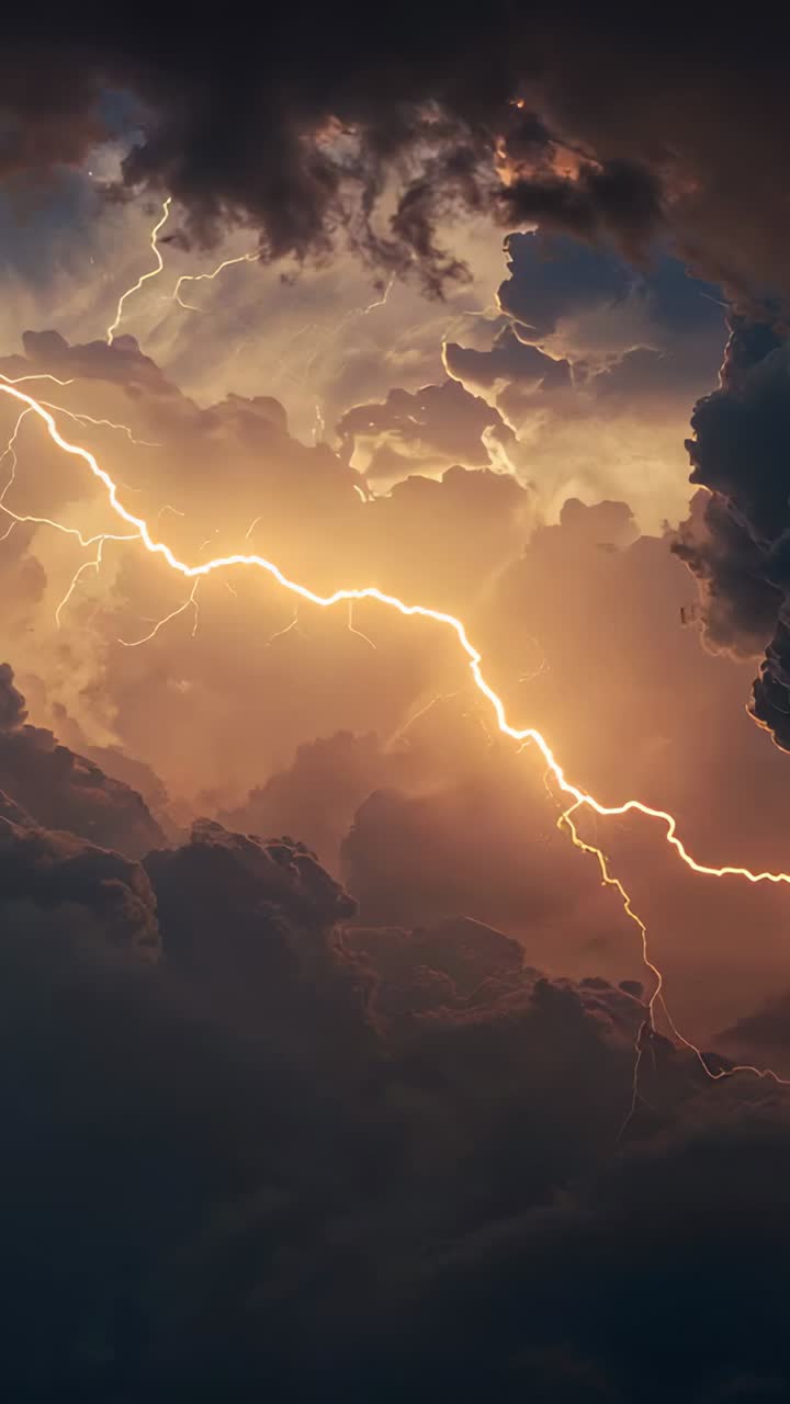 Vertical video: Arcing bolt branching and lighting cumulonimbus during charge buildup at night