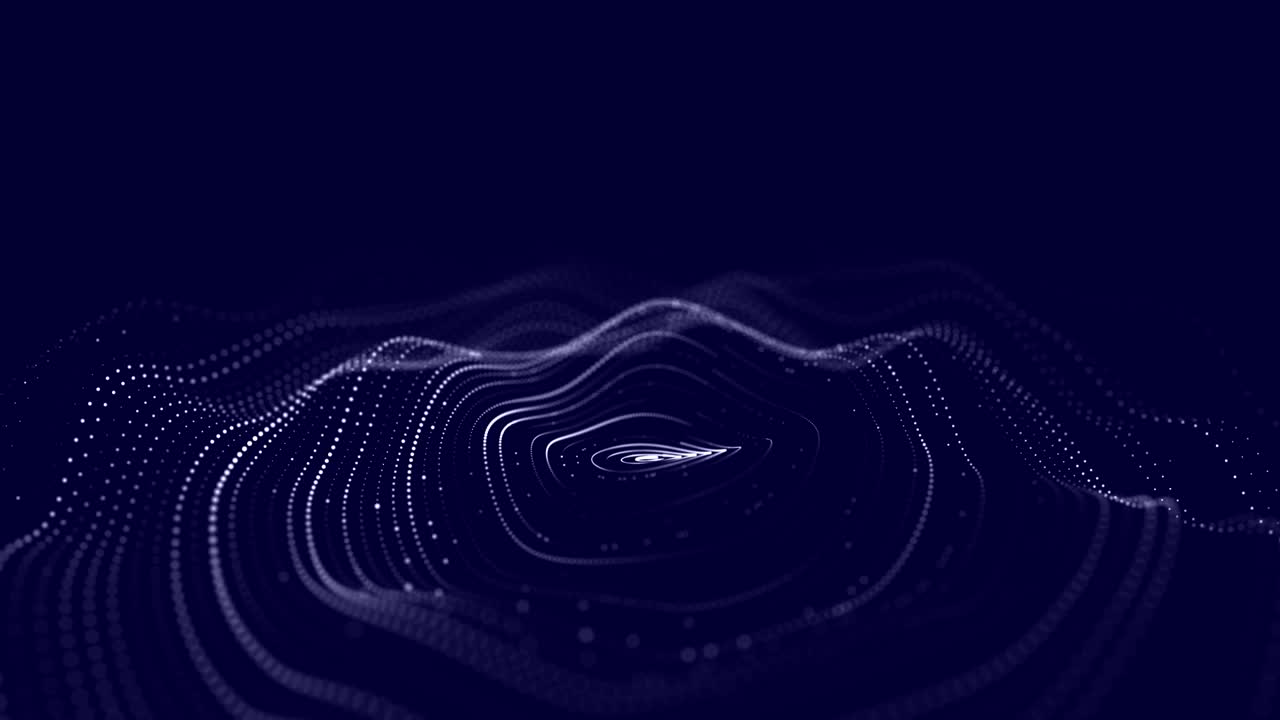 Abstract wave with moving dots. Flow of particles. Cyber technology illustration. 3d rendering.