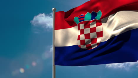 Bandera-Nacional-De-Croacia-Ondeando-En-Un-Asta-De-Bandera-