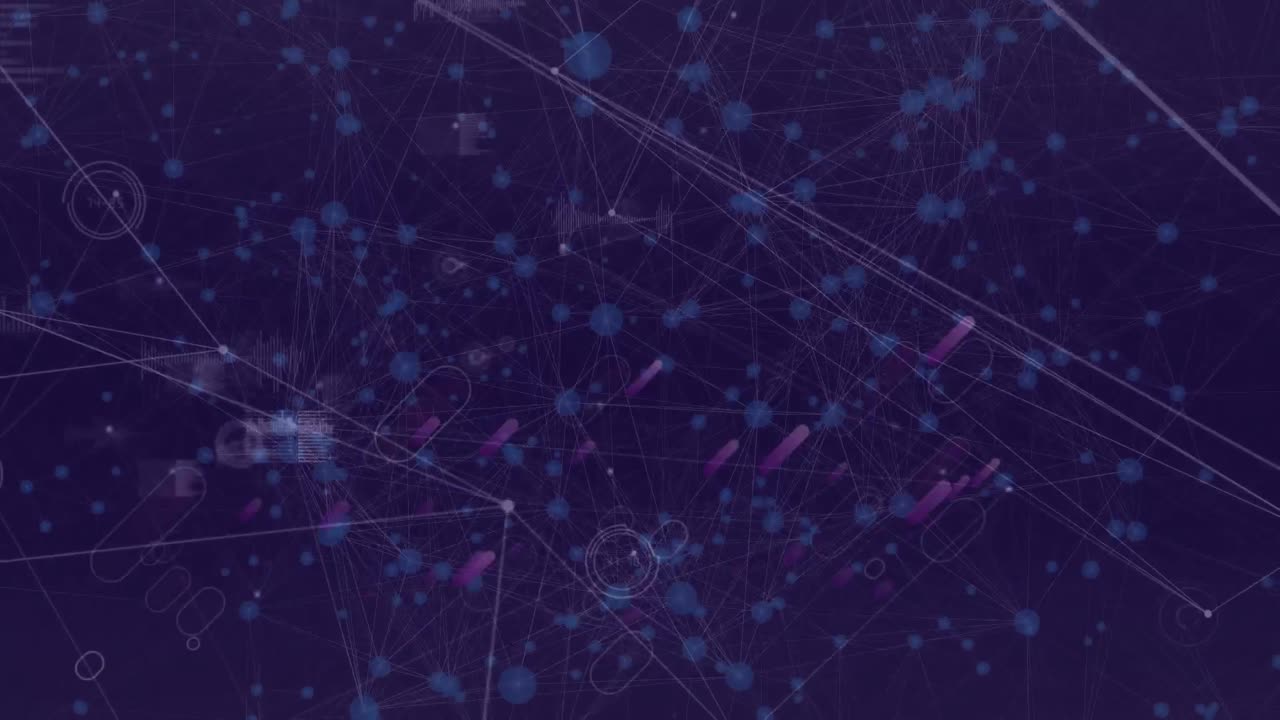 animación de redes de conexiones a través del mapa de línea sobre fondo púrpura