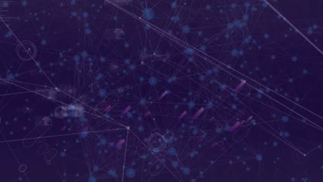 animación de redes de conexiones a través del mapa de línea sobre fondo púrpura