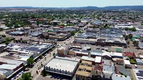 Drone-aerial-town-location-suburb-car-streets-CBD-Goulburn-in-land-rural-buildings-shops-cars-road-street-country-town-regional-city-Canberra-Sydney-NSW-Australia-4K