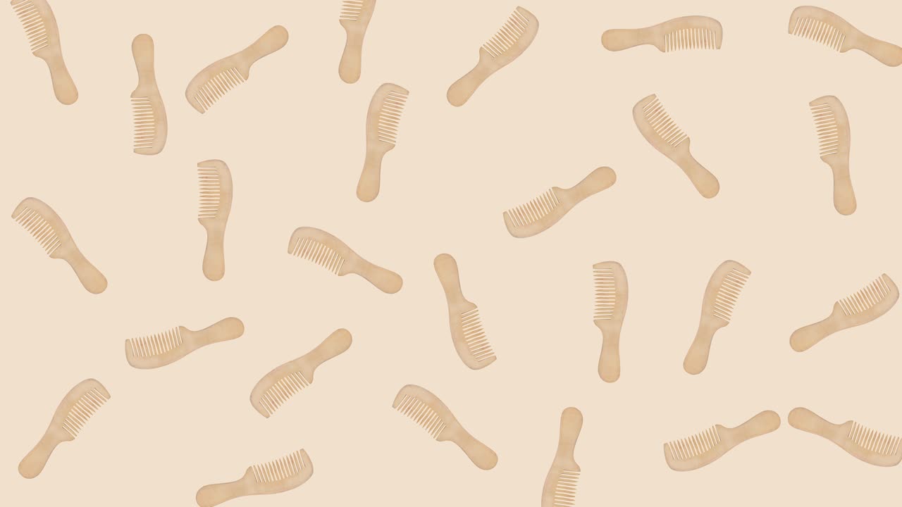 seamless looping animation with wooden bamboo combes that wiggle on a beige pastel background close-up