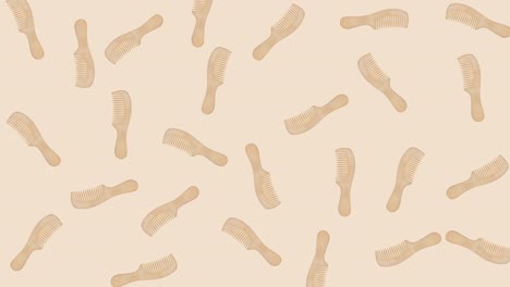 seamless looping animation with wooden bamboo combes that wiggle on a beige pastel background close-up