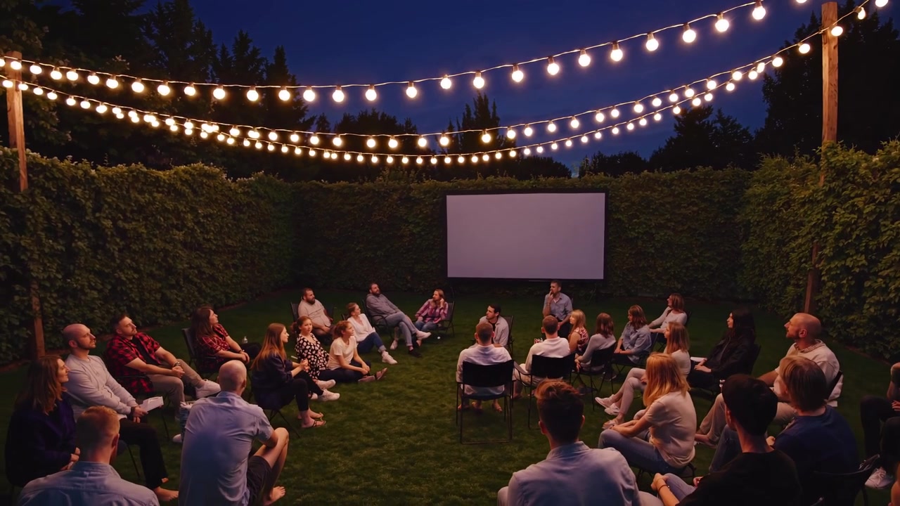Group of People Sitting in Circle for Outdoor Evening Meeting