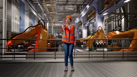 factory worker signaling stop