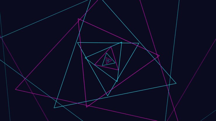 Abstract Tunnel of Rotating Neon Triangles