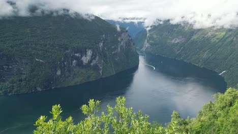 geirangerfjord in norway - dramatic nature landscape and popular tourist attraction - pan right