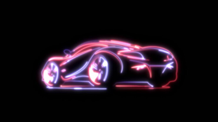 Futuristic Neon Light Outline of a Sports Car