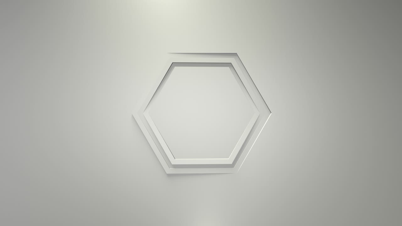 색 비즈니스 애니메이션, 육각형 프레임의 회전, 3d 렌더링, 창, 루프, 미니멀리즘 솔리드 컬러