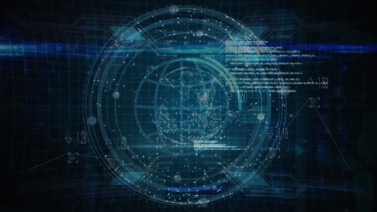 animación del procesamiento de datos y conexiones con el globo