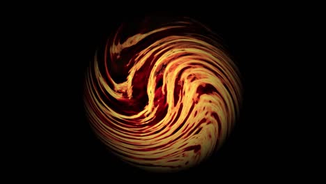 Yellow-orange-energy-ball-turning-on-a-black-background,-plasma-element,-elemental-visual-in-motion