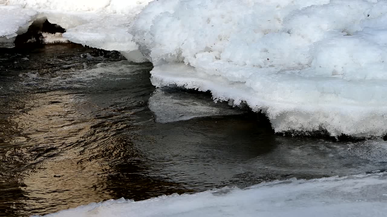 ледяные берега ручья в зимний период