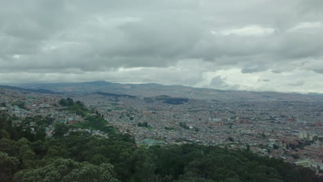 aerial shot discovering the south of bogota on cloudy day