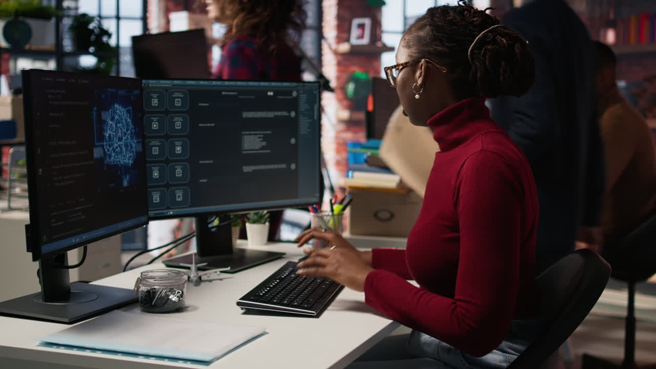 Startup worker using AI LLM chatbot to get help with coding tasks