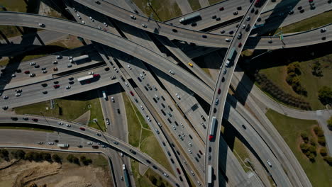 drone flying over highway intersection, dallas, texas, us