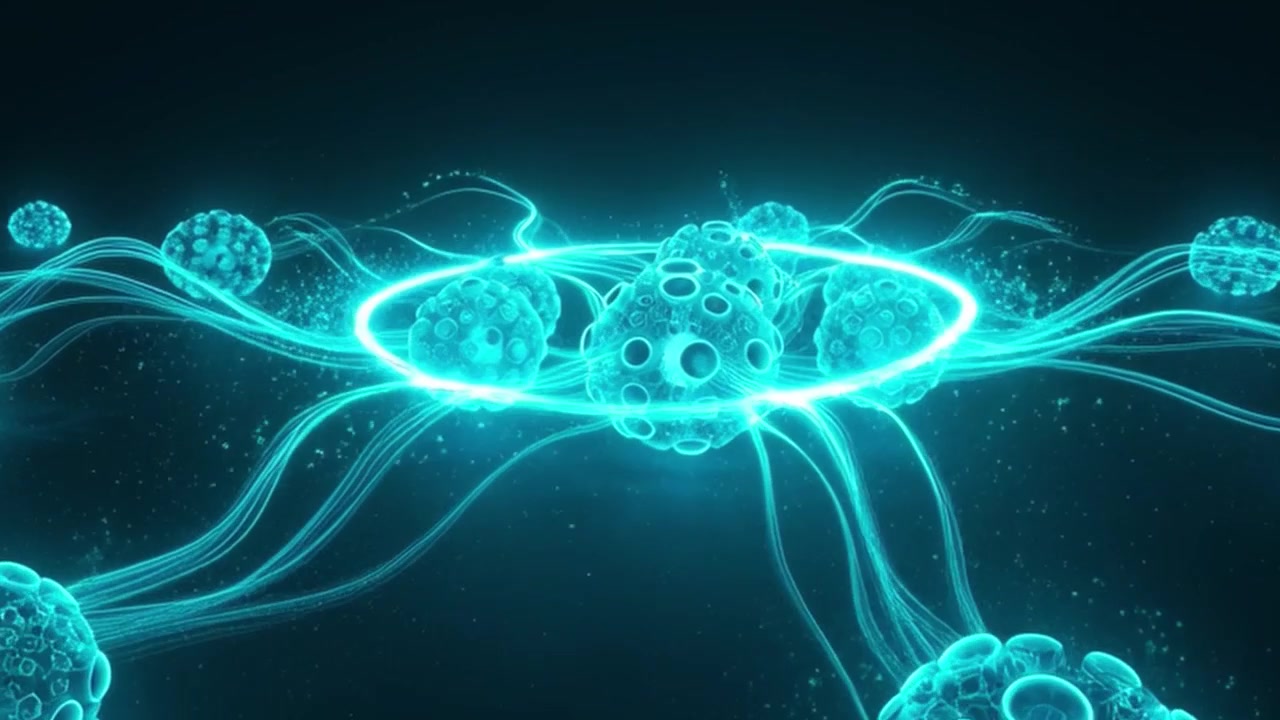 Abstract Digital Network of Glowing Connected Spheres