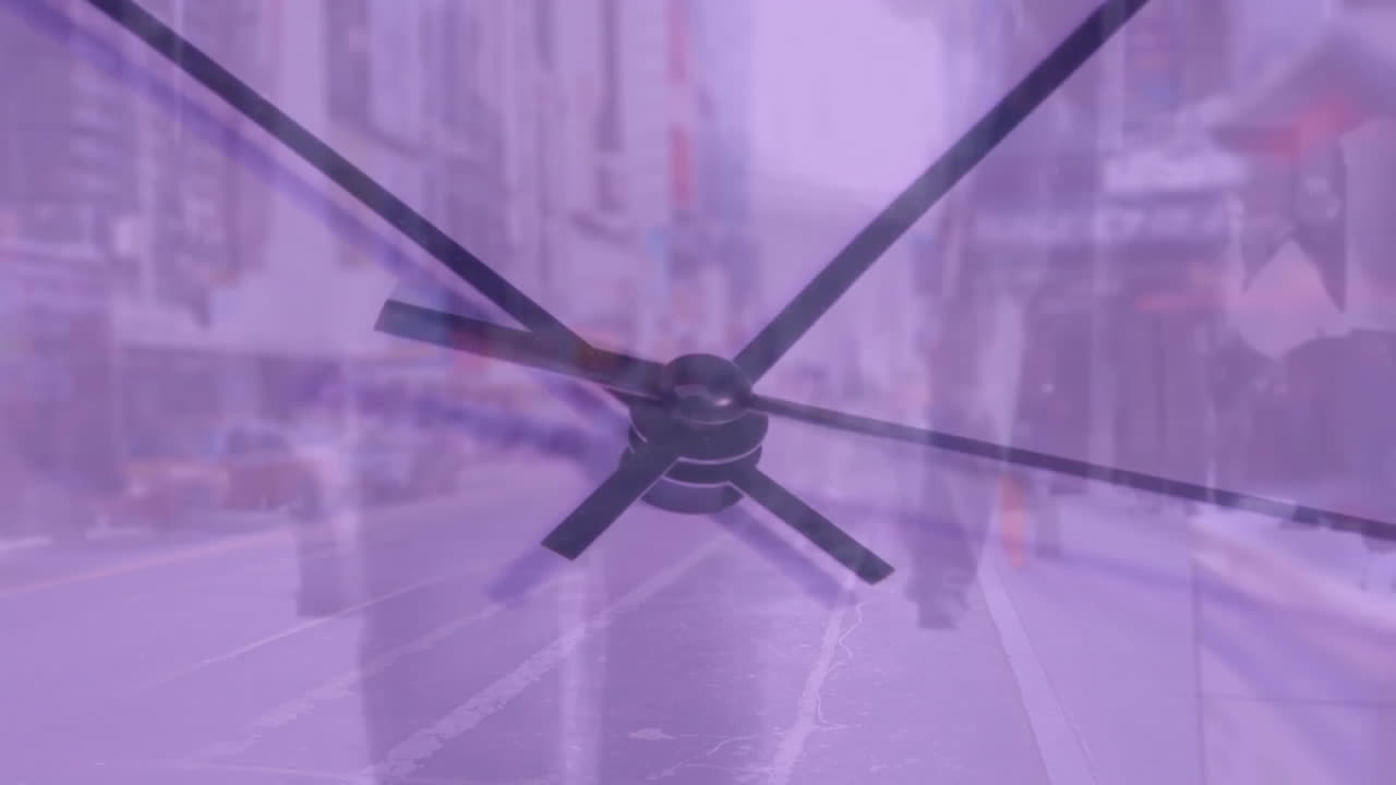 도시 배경 위의 시계의 애니메이션