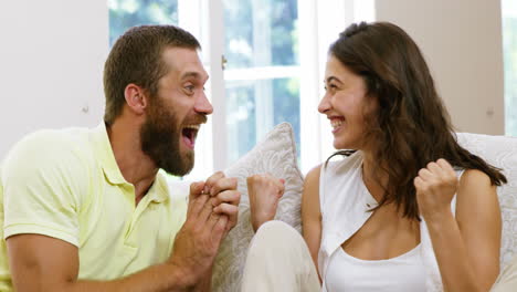 excited couple making triouph gesture