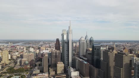 Drone-Shot-of-Philadelphia---Comcast-Center-and-View-of-City-4K