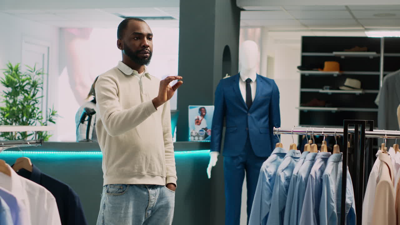 Man Shopping for Clothes in a Modern Boutique
