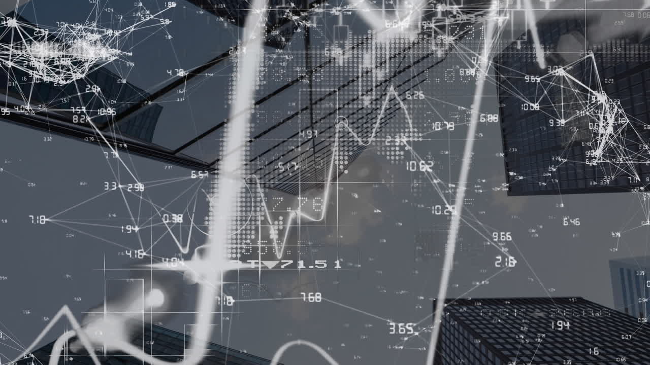 배경에 건물이 있는 데이터 처리의 애니메이션