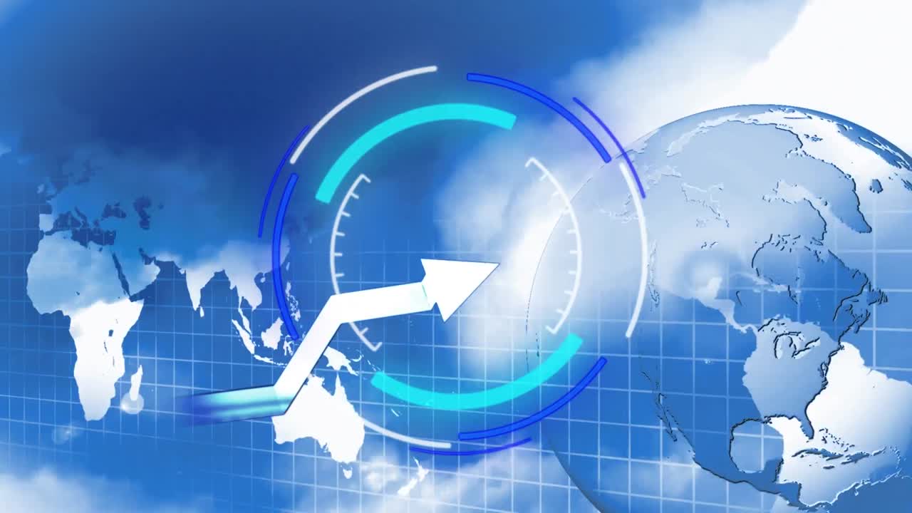 구름 위의 화살표와 함께 지구와 범위 스캐닝의 애니메이션