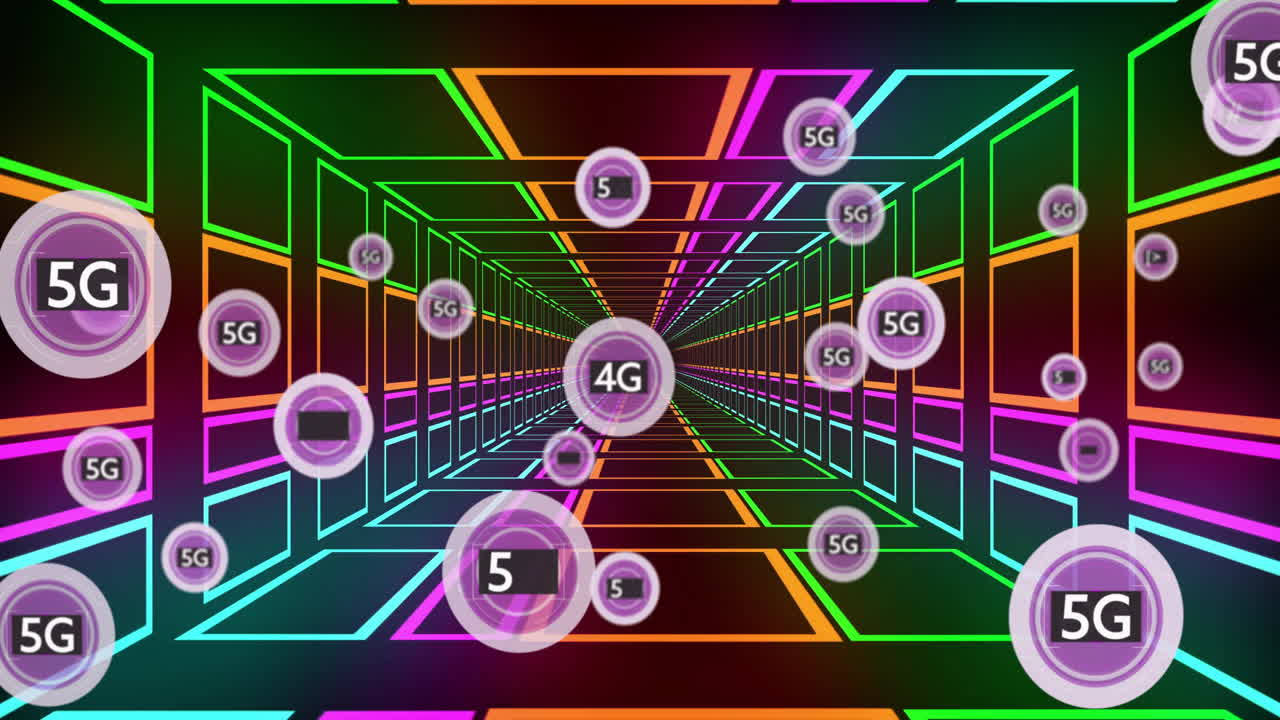 네온 터널을 통해 5g 텍스트와 연결 네트워크의 애니메이션
