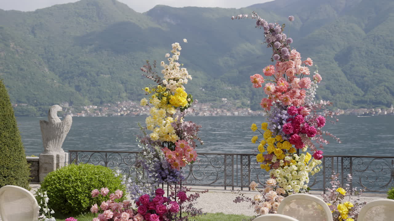 Colorful Floral Wedding Decorations by the Lake