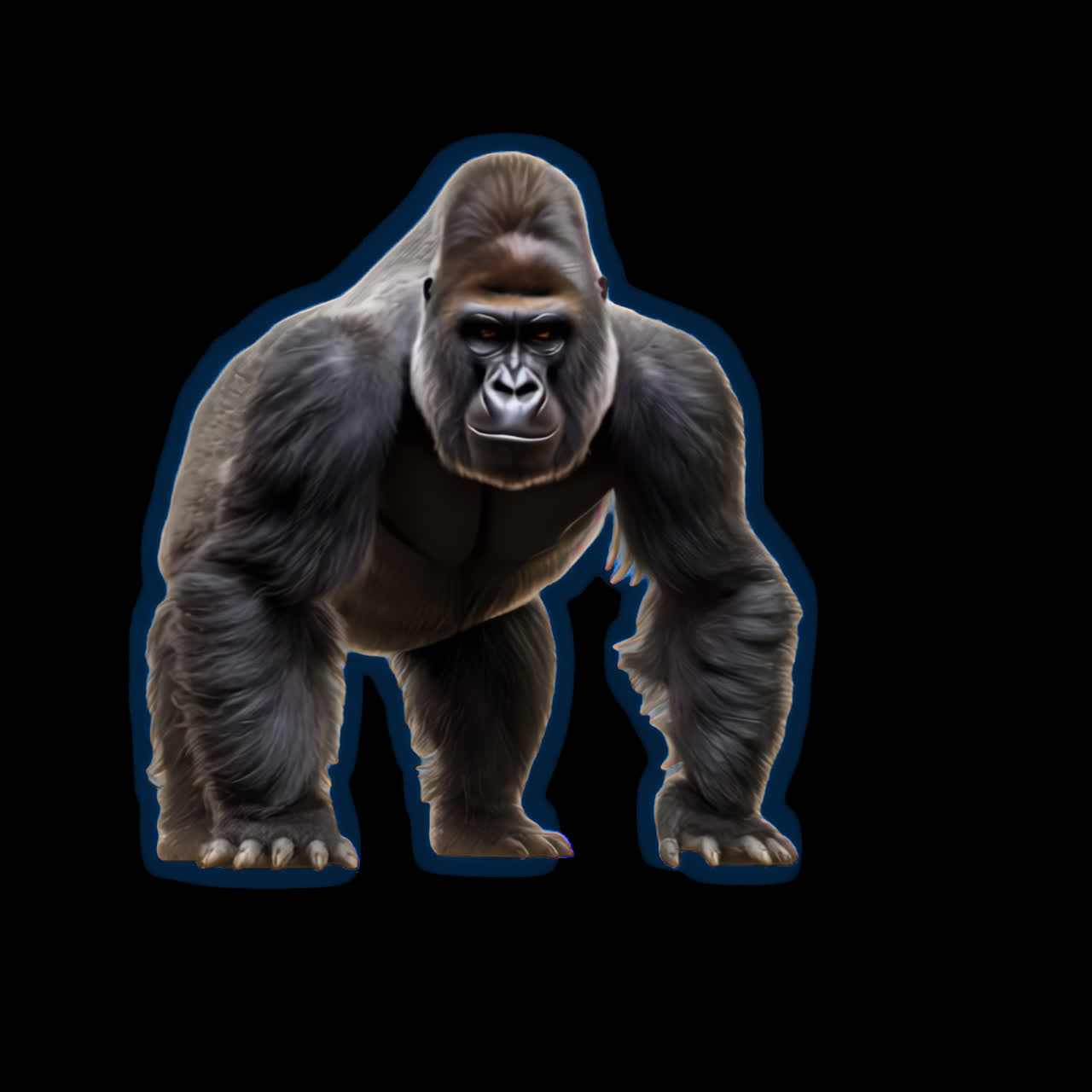Majestic gorilla in natural stance animation isolated asset, transparent 4K video, alpha channel