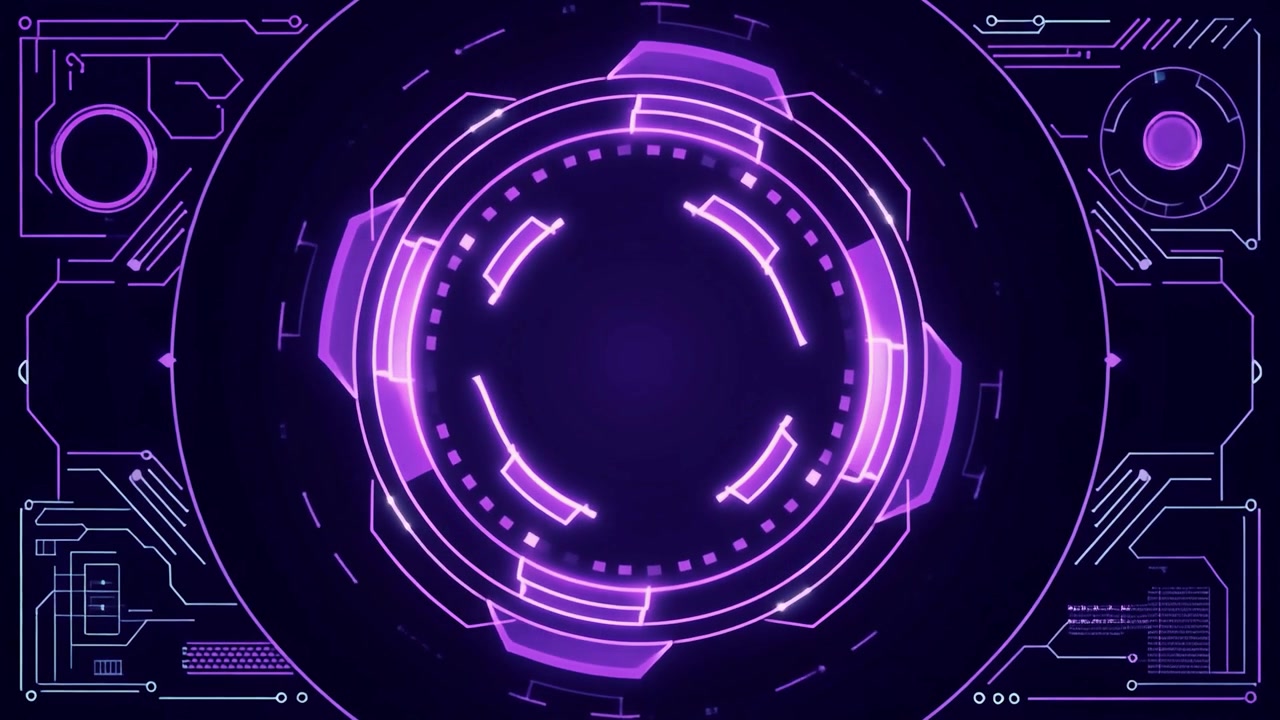 Animated Futuristic HUD Interface with Glowing Purple Elements