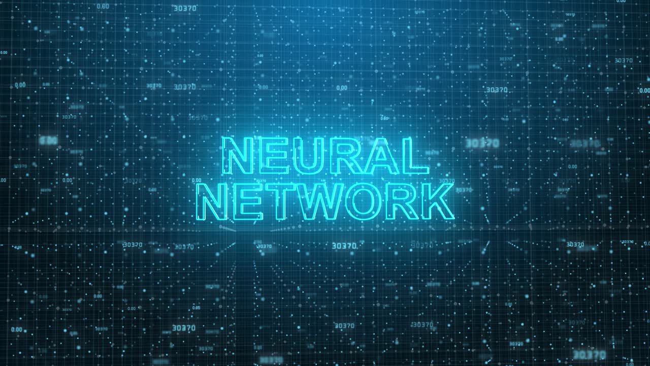 Digital Neural Network Concept with Glowing Text and Data Grid