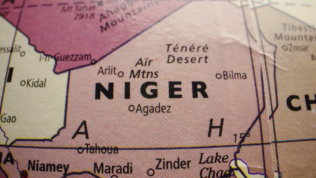 Close-up View of Niger on a Vintage World Map