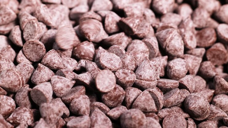 Close-up view of chocolate chips in motion