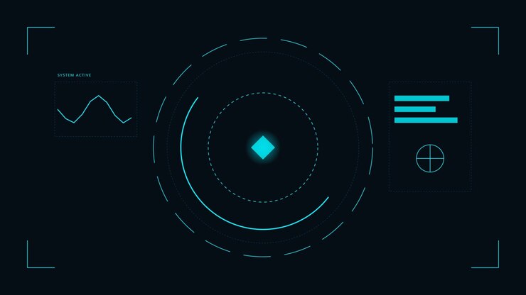 Interfaccia HUD digitale futuristica con radar circolare rotante