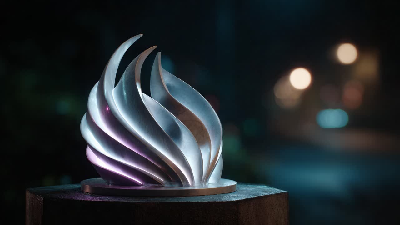 A Close-Up of an Elegant Abstract Sculpture with Fluid Curves and Graceful Lines, Set Against a Softly Lit Background That Evokes a Sense of Mystery